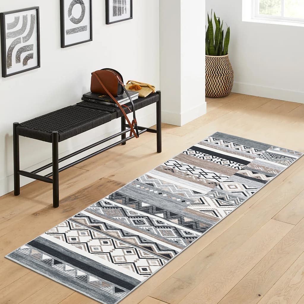 Garvee Geo Patch Washable Soft Area Rug