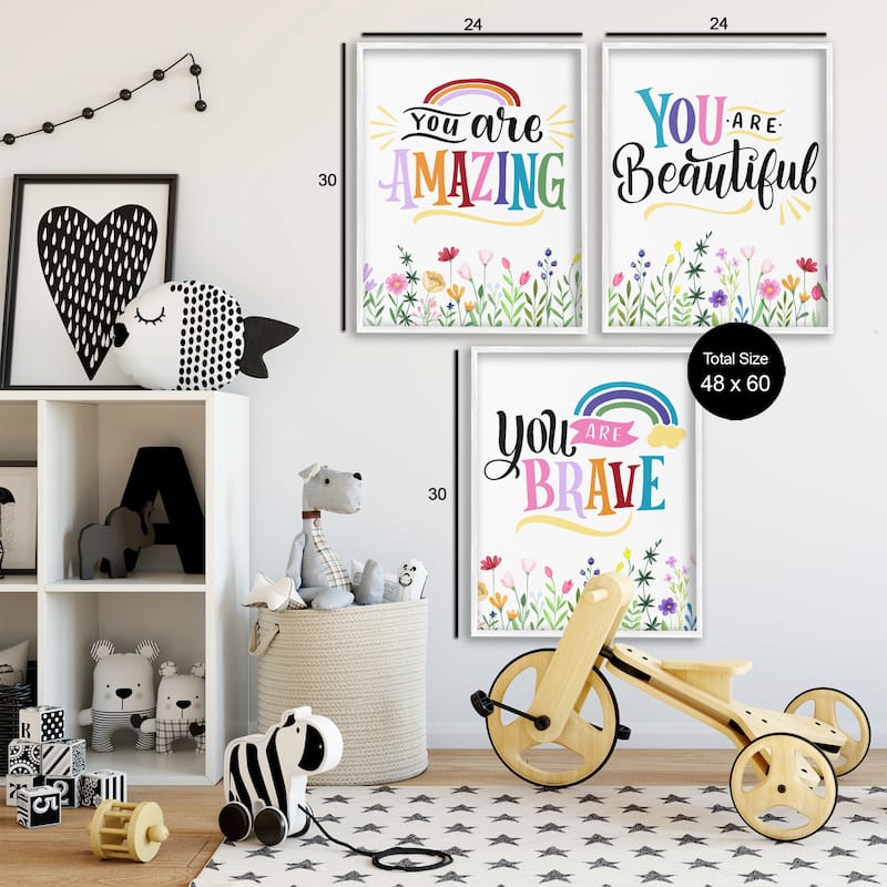 Stupell Confidence Sentiments with Florals Framed Giclee Art Design By Kim Allen (Set of 3)
