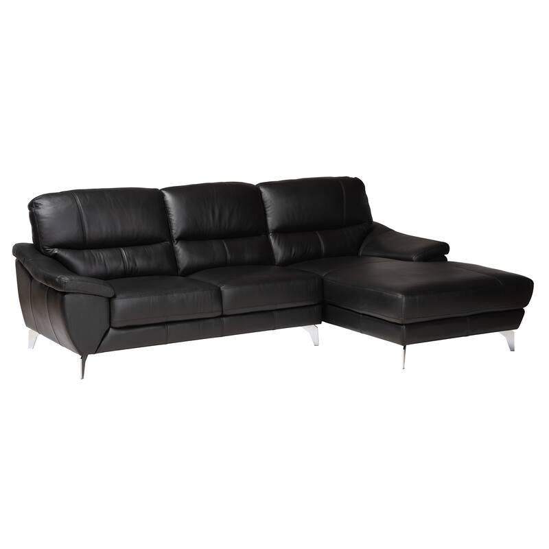 Townsend Modern Full Leather Sectional Sofa with Right Facing Chaise - Black, Silver