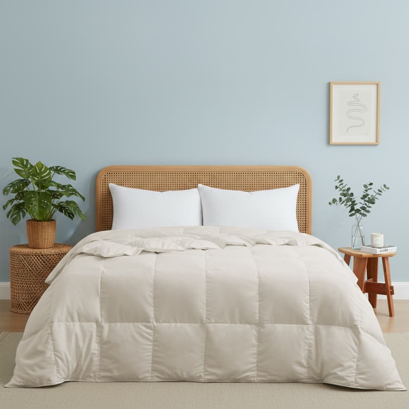 Lightweight Premium White Goose Feather Down Comforter Duvet Insert - Full - Queen - Lightweight Cream
