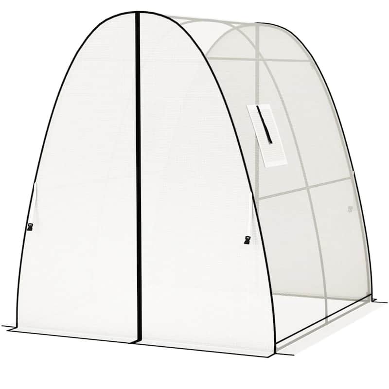 High Tunnel Garden Greenhouse with Mesh Windows and Sandbag Weight System and Zipper Access - White