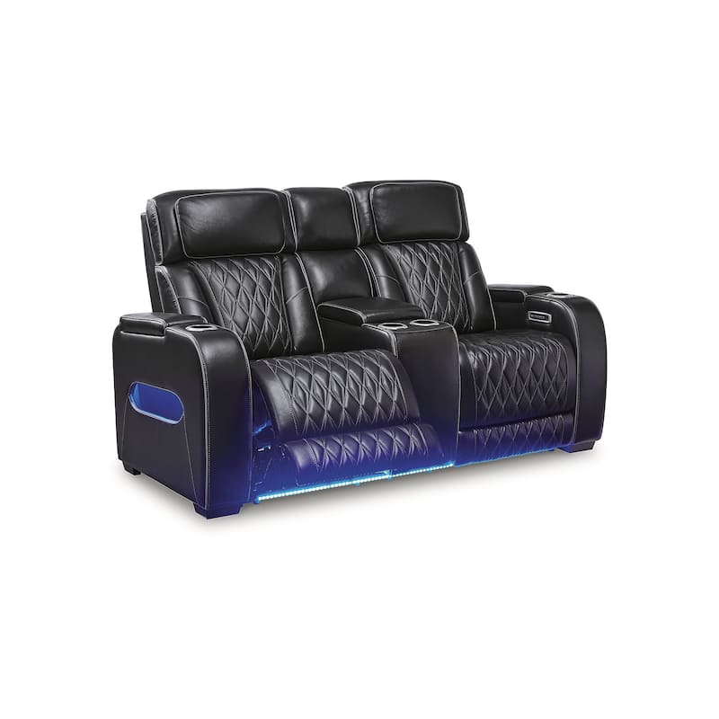 Signature Design by Ashley Boyington Black Power Reclining Loveseat with Console - 75"W x 40"D x 44.5"H