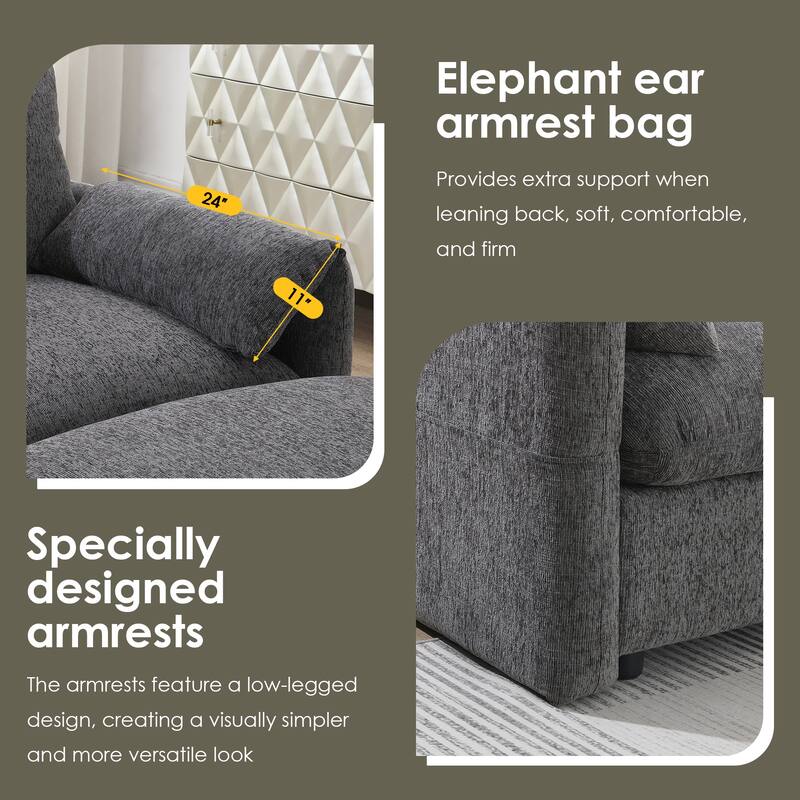96.5" Chenille L-Shaped Sectional Sofa with Storage Ottoman, Adjustable Phone Holder, USB Charger and Armrest Storage Pockets
