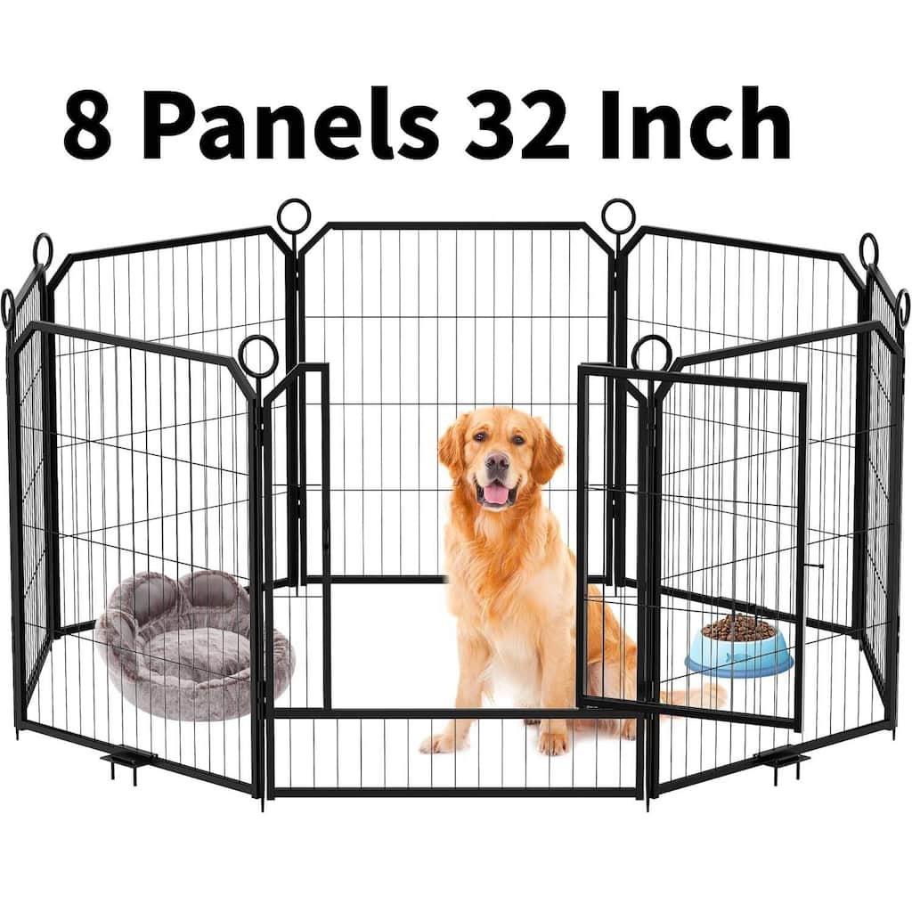 8 Panels 32 Inch Portable Dog Playpen and Pet Fence Indoor and Outdoor - 8 Pcs