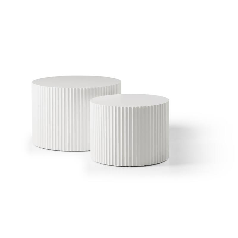 White Round 2-Piece Handcrafted MDF Nesting Coffee Table Set for Living Room