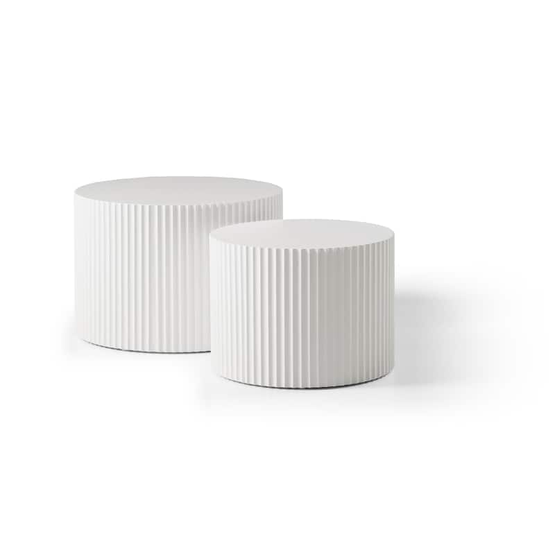 White Round Nesting Table Set of 2,Handcraft MDF Coffee Table for Living Room/Leisure Area