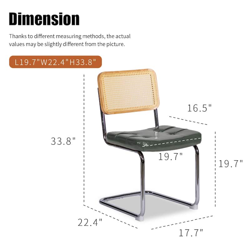 PU Upholstered Dining Chairs Set of 2, with Chrome Legs and Rattan Back