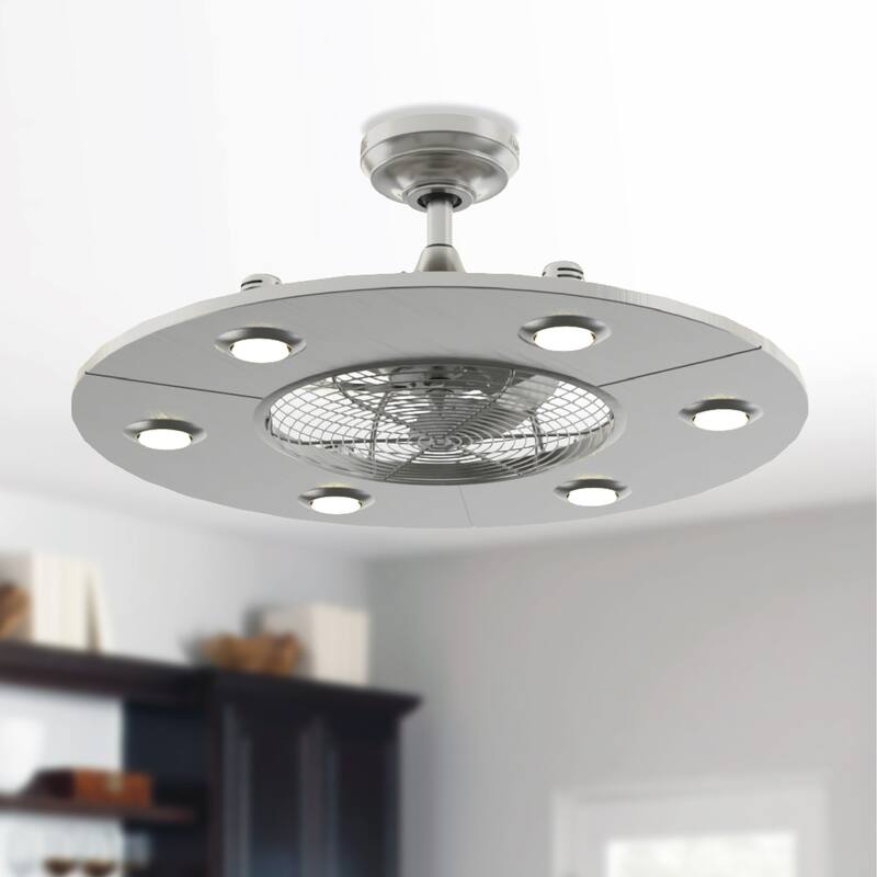 Fanimation Studio Collection Dex 12 inch Brushed Nickel Fandelier Ceiling Fan with LED Lights and Remote