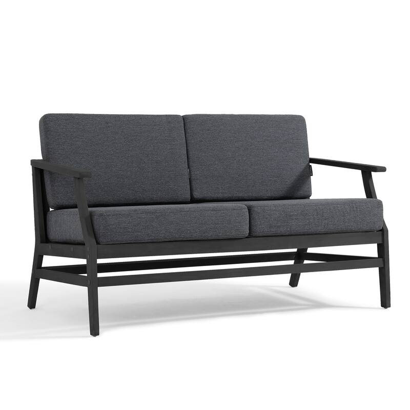 Teak Wood Patio Outdoor Loveseat Sofa and Coffee Table Set