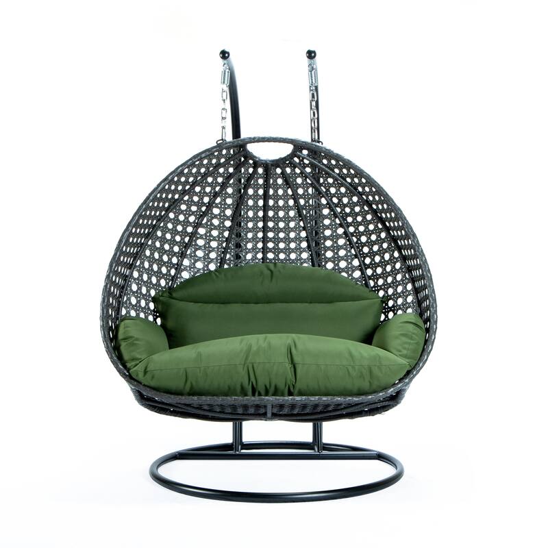 LeisureMod Wicker Hanging 2 person Egg Swing Chair - Dark Orange - 27"Dx57"Wx78"H - 27"Dx57"Wx78"H - Dark Green