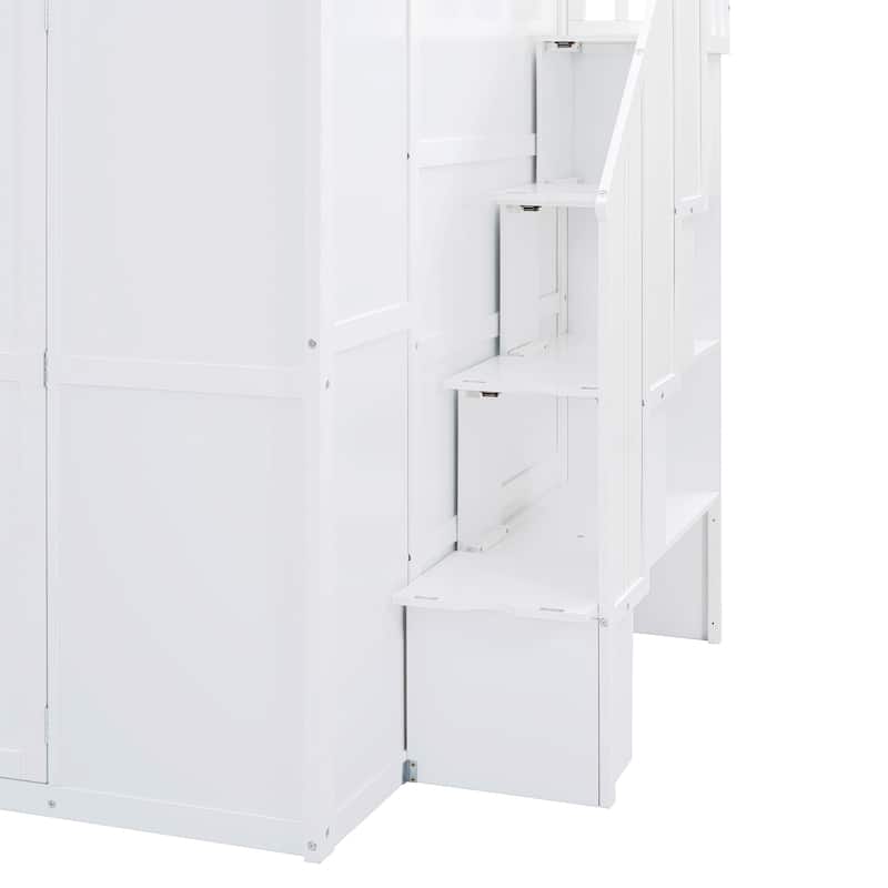 White Full Bunk Bed with Wardrobe, Desk & Shelves
