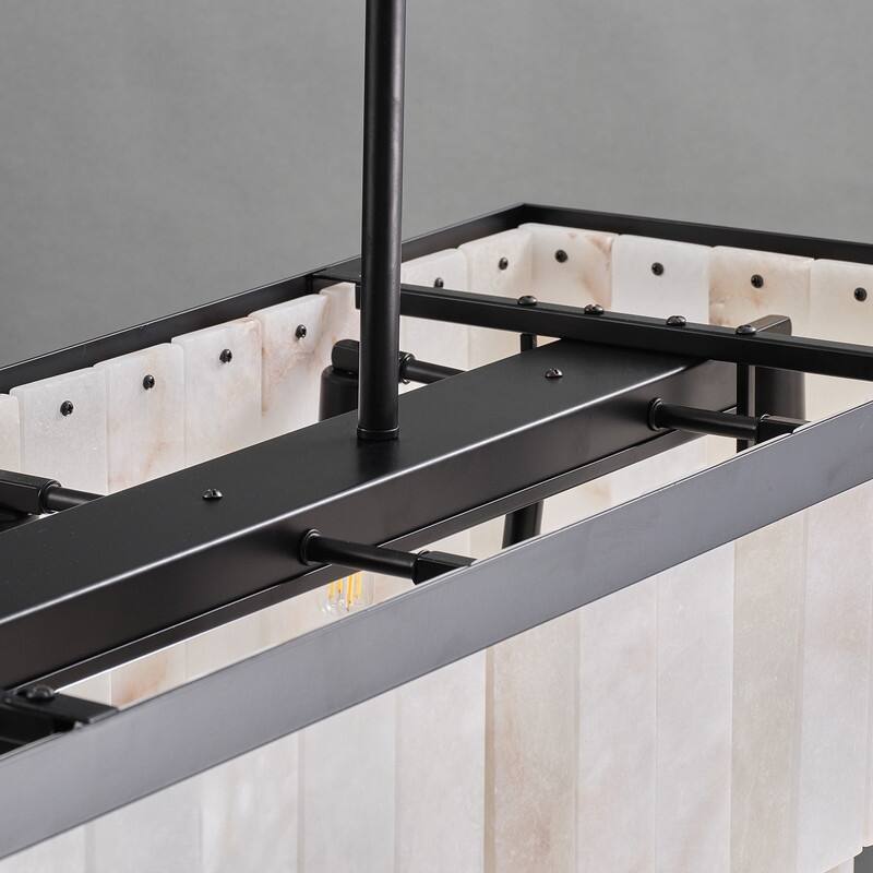 Elegant layered alabaster chandelier with natural stone panels