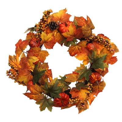 Fall Wreath Silk Fall Maple Leaf for Front Door-18" - 18 Inches