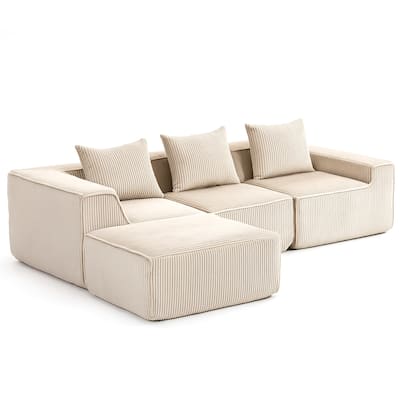 Modular Sleeper Sofa Bed Corduroy L-shaped Sectional Sofa with Chaise Floor Standing Multi Person Compressed Sofa with Ottoman