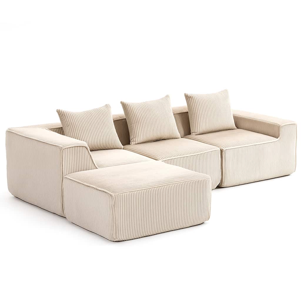 Modular Sleeper Sofa Bed Corduroy L-shaped Sectional Sofa with Chaise Floor Standing Multi Person Compressed Sofa with Ottoman