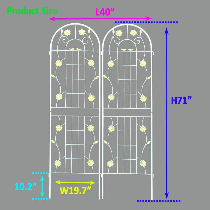 2/4 Pack Metal Garden Trellis for Climbing Plants Outdoor 71" x 19.7" Country Style Plant Support Rustproof Metal Rose Trellis