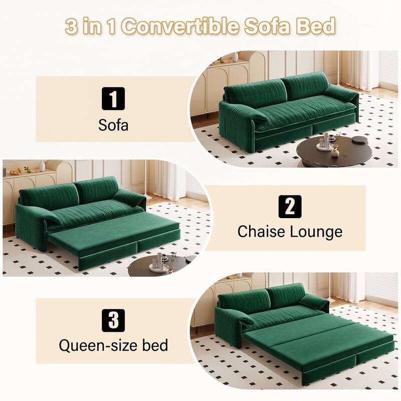 Convertible Sleeper Sofa Multi-Functional Velvet Loveseat Bed