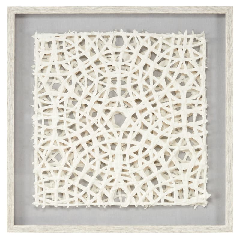 Paper Geometric Handmade 3D Origami Shadow Box with Gray Canvas Backing - White - Roche River Decor