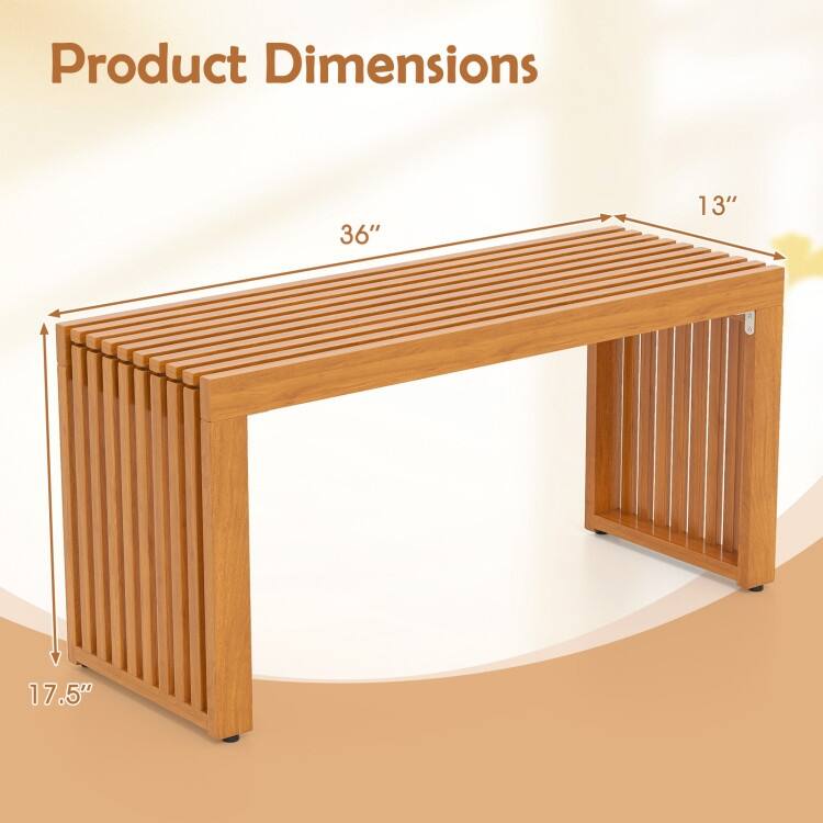 Teak Acacia Wood Outdoor Bench 36 inches Slatted Backless Patio Seating - 36” x 13” x 17.5”