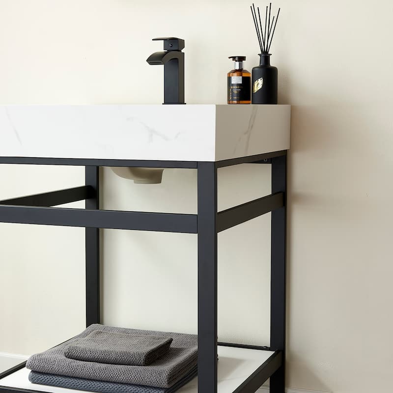 Funes 24" Single Vanity, Metal Support with Stone Top without Mirror - 24''x22''