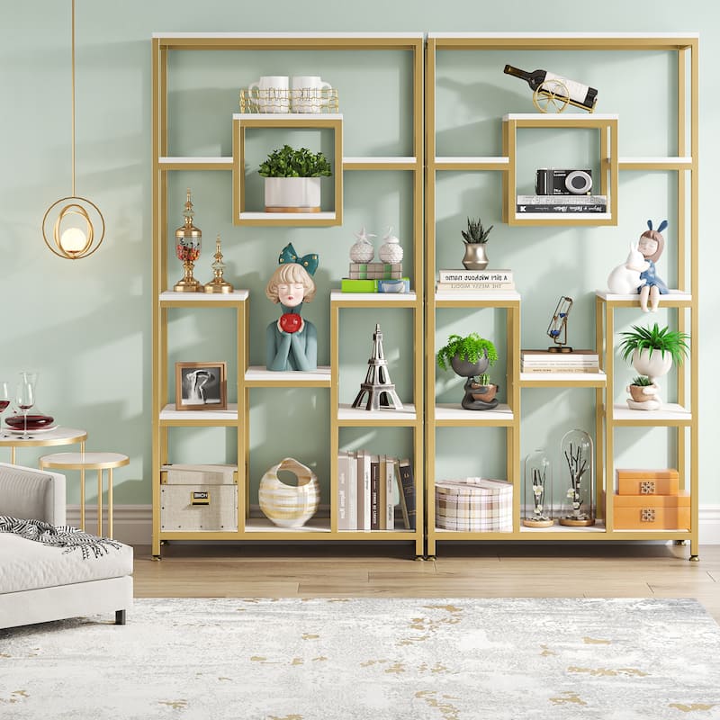 71 Inch Bookcase Bookshelves, Modern White Gold Etagere Bookshelf Display Rack
