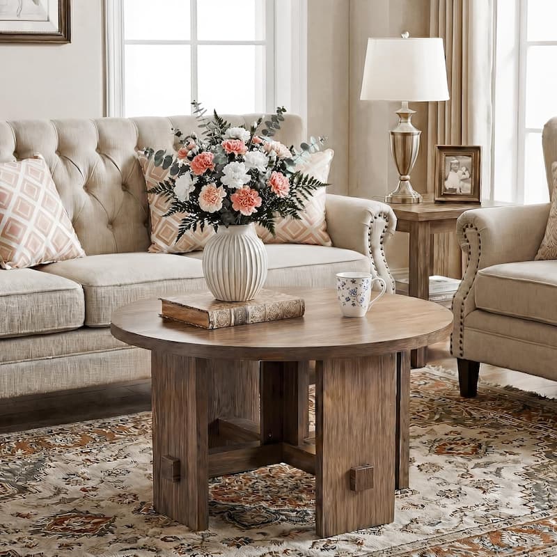 31.5-Inch Round Coffee Table with Pedestal for Living Room