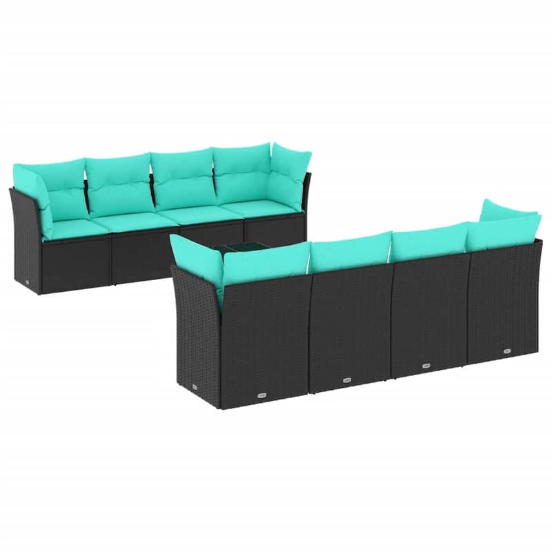 vidaXL 9 Piece Patio Sofa Set with Cushions Black Poly Rattan