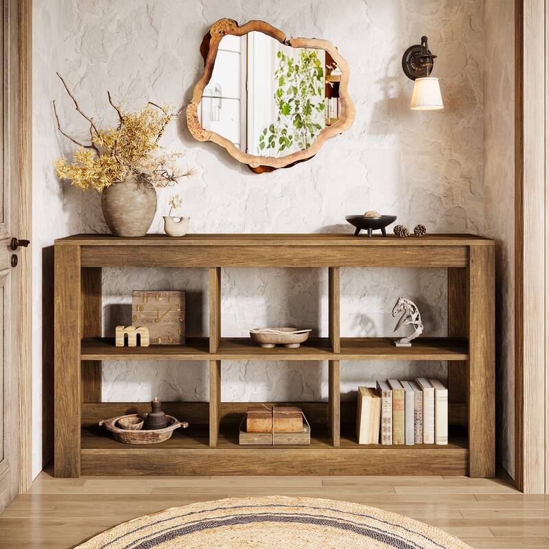 55-Inch Farmhouse Console Table with Storage, Narrow Long Sofa Table Behind the Couch - 55.12" L x 13.77" W x 33.46" H