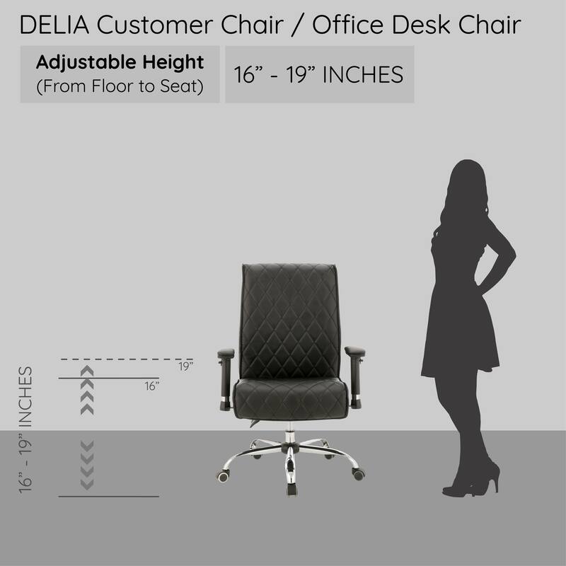 DELIA Diamond Stitched Office Chair, Cappuccino Desk Chair w/ Adjustable Armrest - N/A