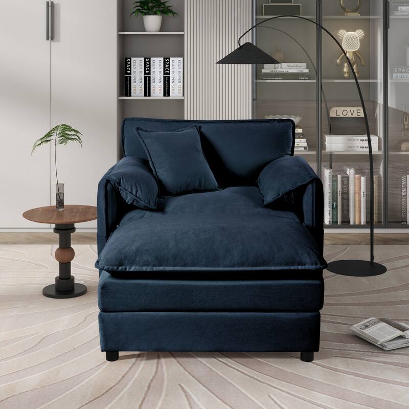 57.48" Recliner Chair with Movable Ottoman, Blue Chenille Upholstered Indoor Lounge Chair - Multi-Color