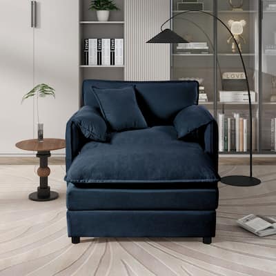 57.48" Recliner Chair with Movable Ottoman, Blue Chenille Upholstered Indoor Lounge Chair