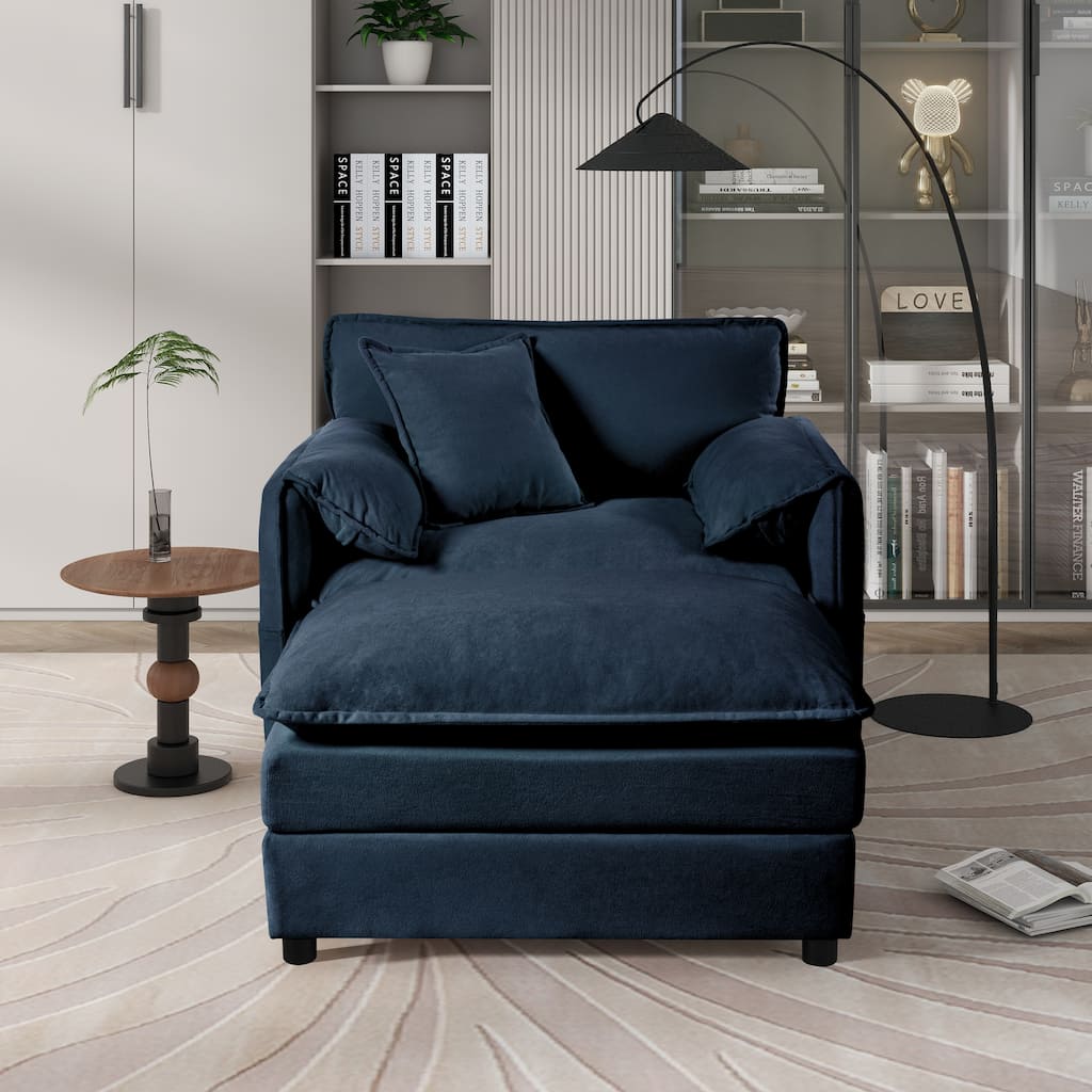 57.48" Recliner Chair with Movable Ottoman, Blue Chenille Upholstered Indoor Lounge Chair