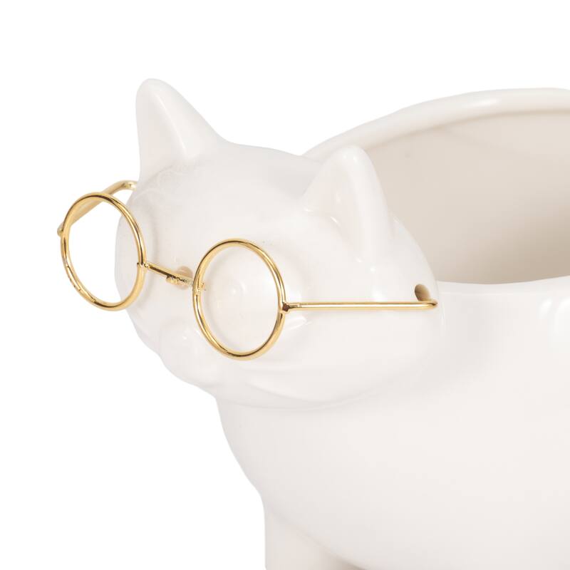 Sagebrook House Kitty Trinket Tray, White and Gold Ceramic Jewelry Holder/Organizer for Bathroom, Nightstand, Decor