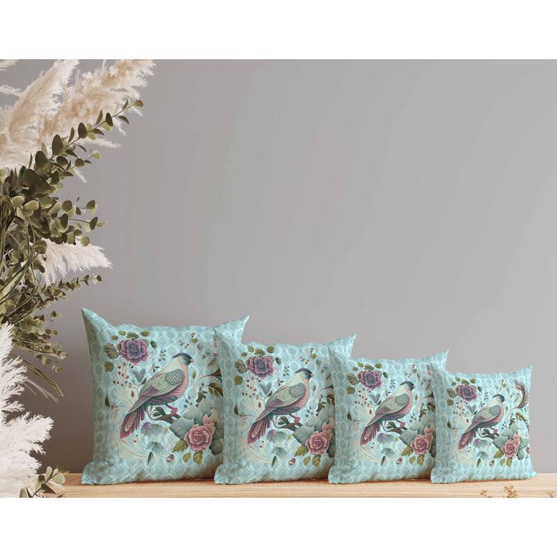 Songbird Rose Radiance Indoor/Outdoor Reversible Throw Pillow Blue
