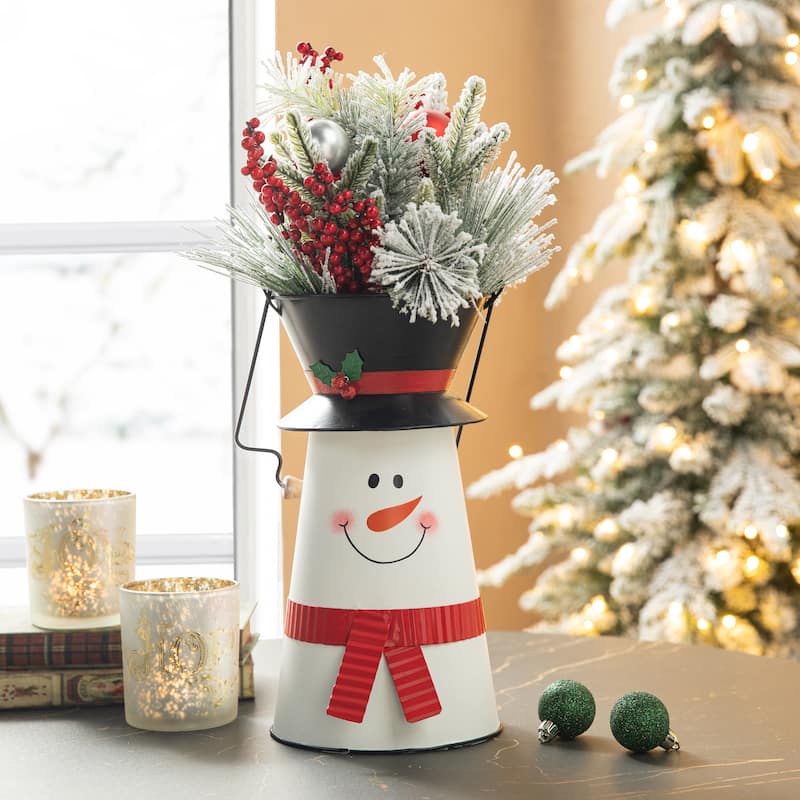 Glitzhome 19.50"H Christmas Metal Snowman Decorative Bucket Table Decor