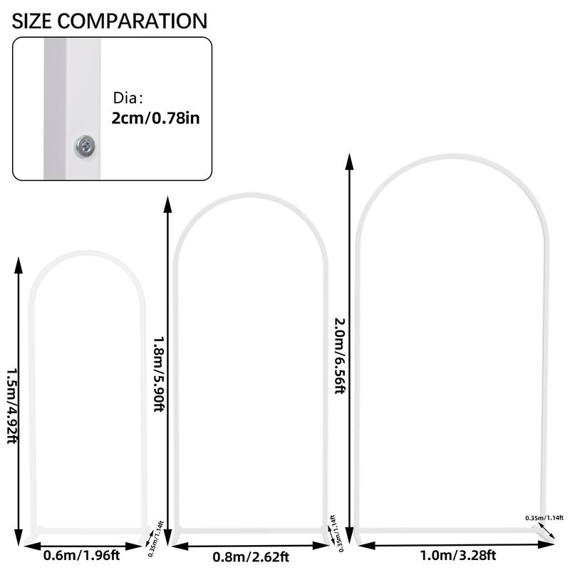 Metal Arch Backdrop Stand Set of 3 White Wedding for Birthday Party