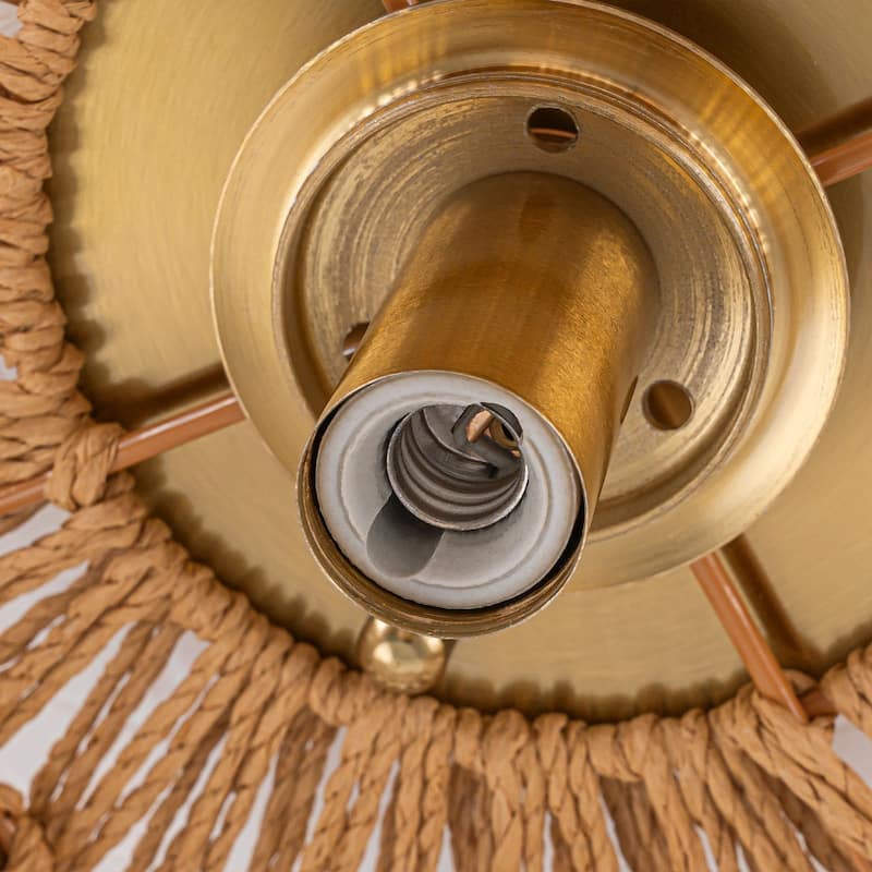 17.9'' Frosted Glass Natural Rattan Semi Flush Mount 1-Light