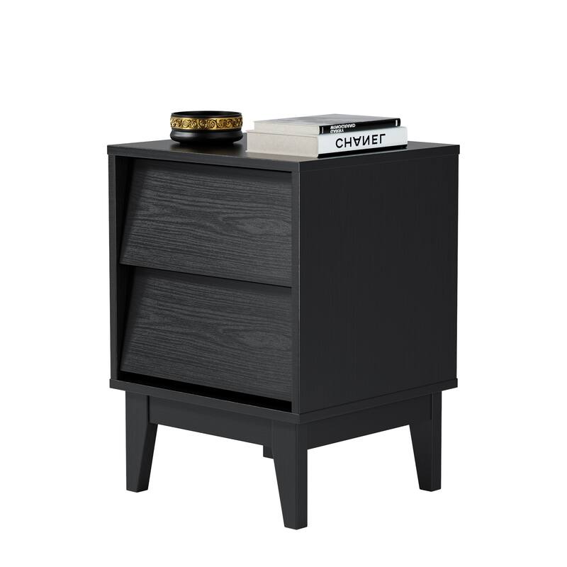 Set of 2 Mid-Century Modern MDF Nightstands, Bedside Storage Cabinet with Hidden Drawer Pulls, Side Table with Solid Wood Legs
