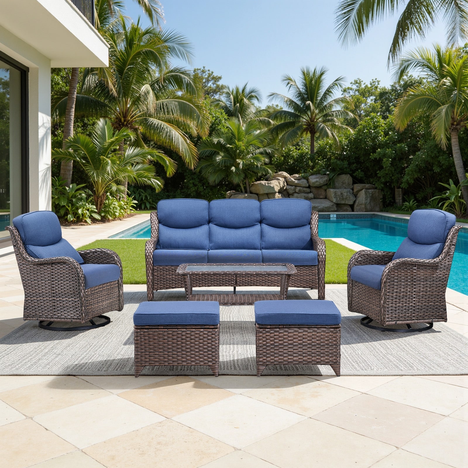 Meyreso 6-Piece Wicker Outdoor Patio Conversation Set with 5-Inch Thick Olefin Cushions