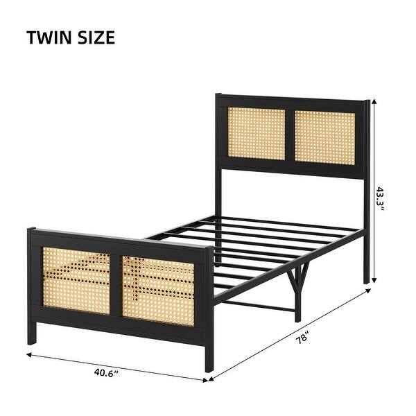 Black Rattan Platform Bed Frame with Rattan Headboard - Bed Bath ...