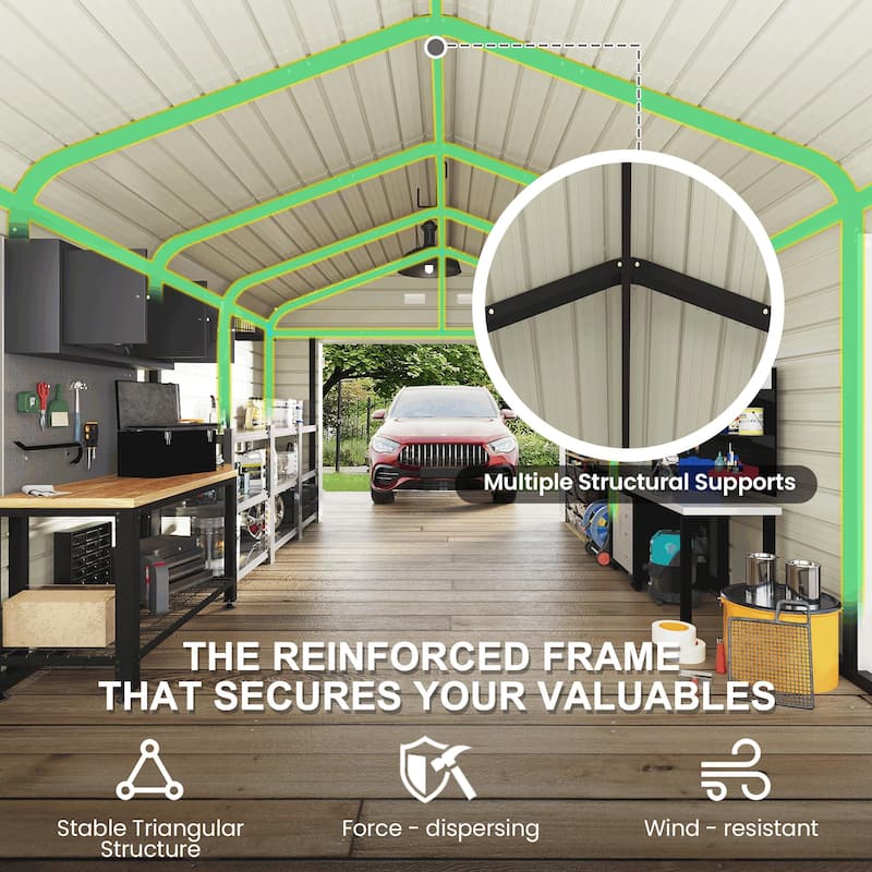 EROMMY 12 x 20 FT Metal Outdoor Storage Shed with Lockable Double Doors, Waterproof Garden & Tool Shed - 12 x 20 Ft