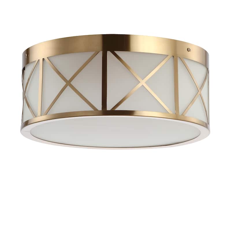 Pagoda 13" Drum Metal/Glass Flush Mount Brass Gold by JONATHAN Y