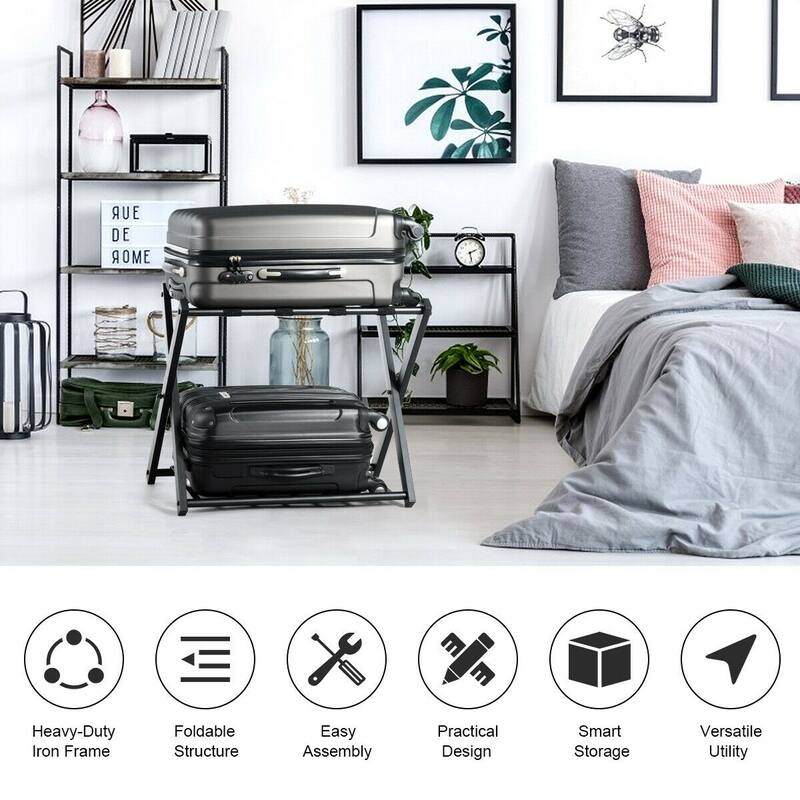 Costway Folding Luggage Rack with Shelf Travel Suitcase Shoe Storage