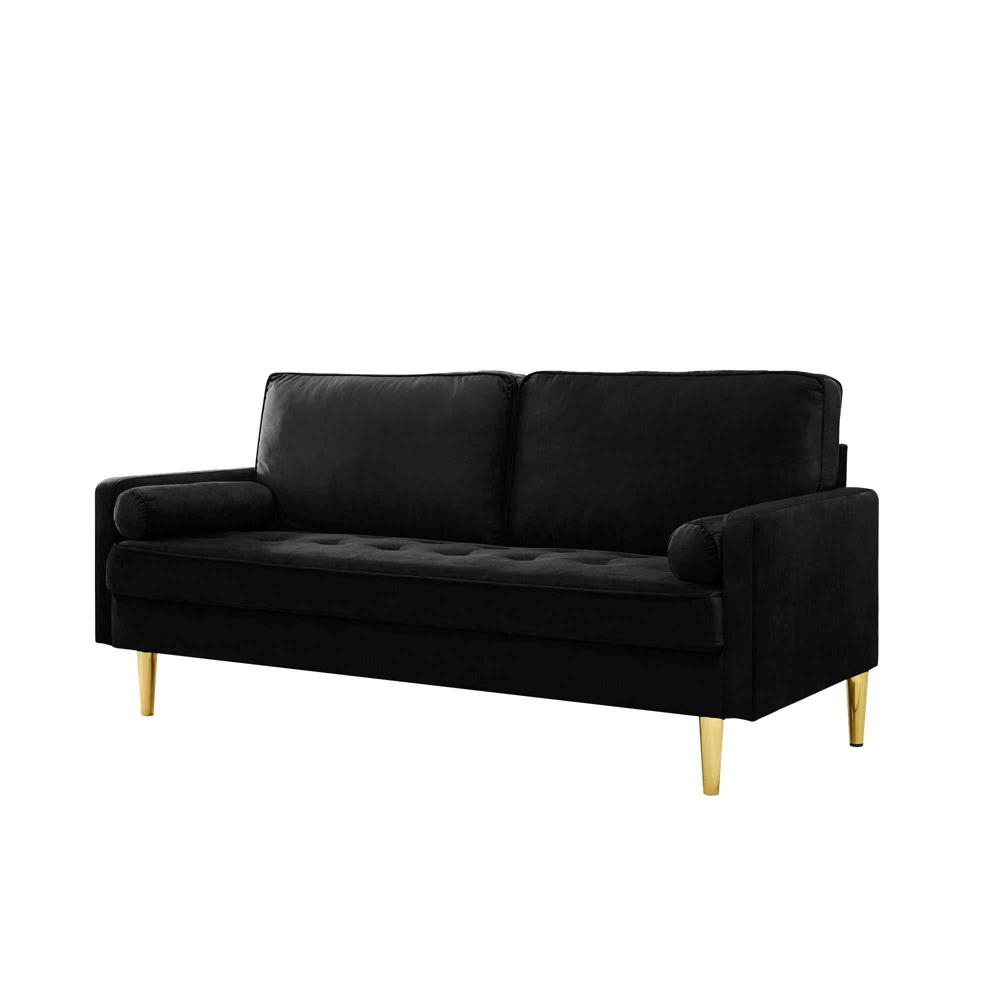 Industrial Style Velvet Sofa 2-Seater Sofa with High-Density Foam Cushions, Pine Wood Frame Gold Metal Legs, for Living Room