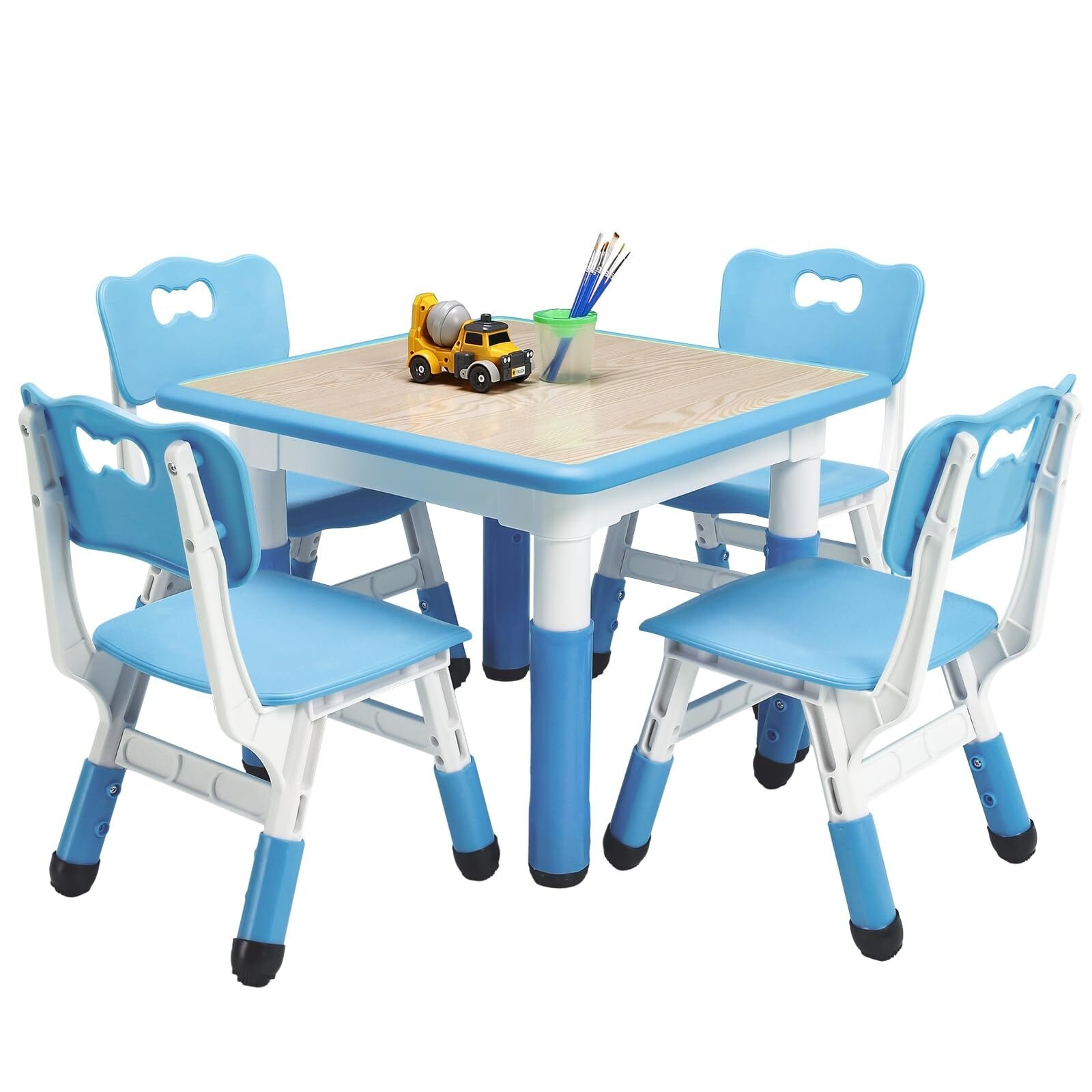 Kids Table and Chairs Set, Height Adjustable Desk with 4 Seats for Ages 2-10
