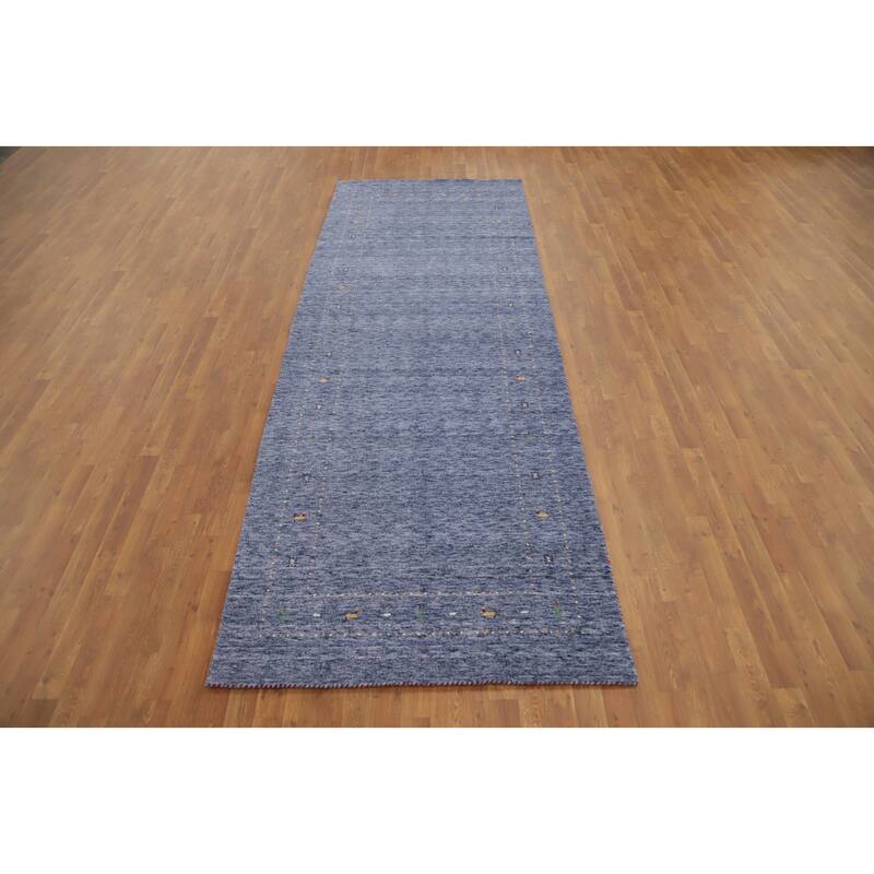 Hand Knotted Oriental 100% Wool Carpet Tribal Animal Pictorial Purples Gabbeh Runner Rug - 12' 0'' X 4' 3''