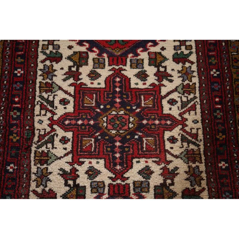 Tribal Gharajeh Persian Runner Rug Handmade Beige Wool Carpet - 2'7"x 9'7"