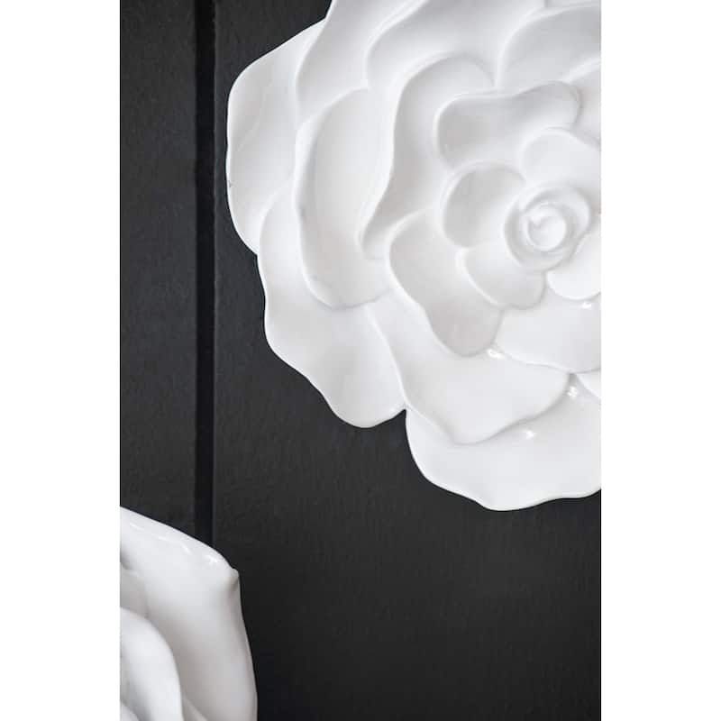 Contemporary Rose Hanging Wall Decor with Gold Resin Floral Sculpture, for Living Room Hallway Bedroom Office
