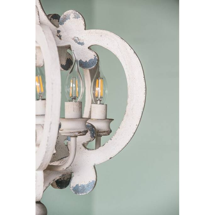 French Country Wood Chandelier, 6-Light Farmhouse Pendant Light Fixture with Adjustable Chain, Bulb Not Included