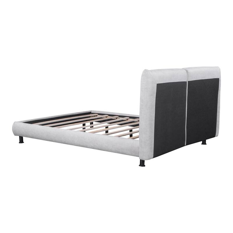 Queen Size Upholstered Platform Bed with Two Large Headrests
